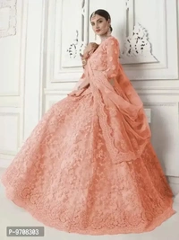 Women Semi Stitched Net Embroidered Lehenga Choli