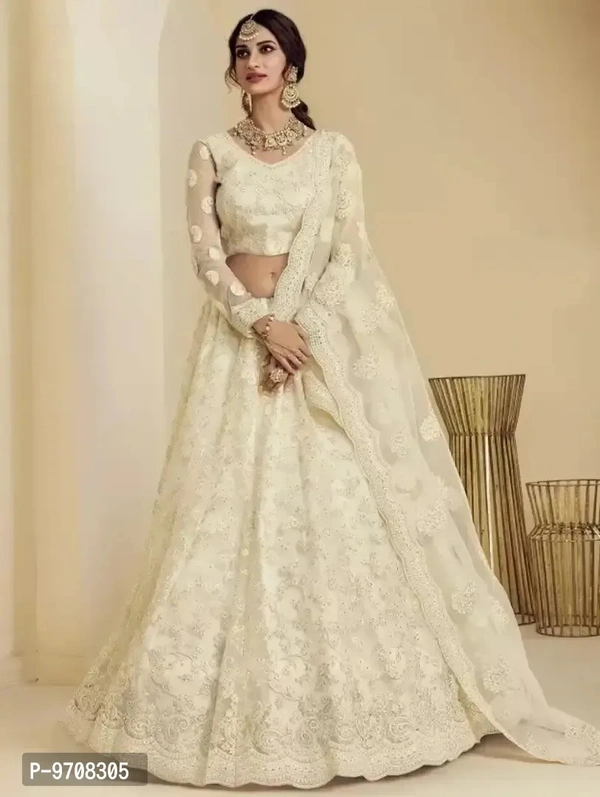 Women Semi Stitched Net Embroidered Lehenga Choli