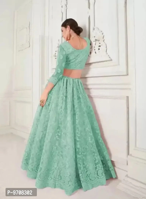 Women Semi Stitched Net Embroidered Lehenga Choli