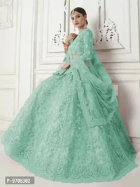 Women Semi Stitched Net Embroidered Lehenga Choli