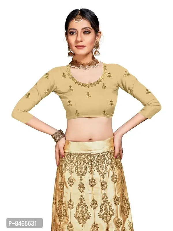 Women Beige Colour Silk Embrodeired Lehenga Choli (2.5 Mtr)