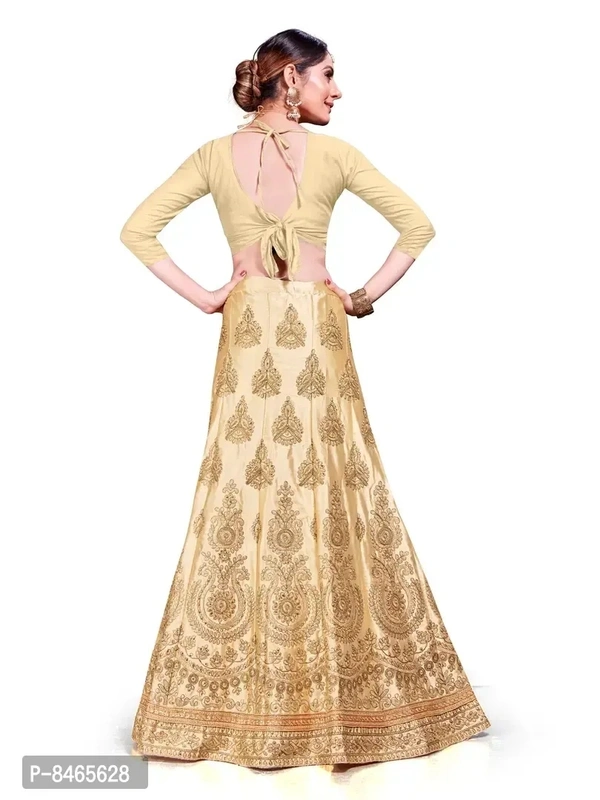 Women Beige Colour Silk Embrodeired Lehenga Choli (2.5 Mtr)