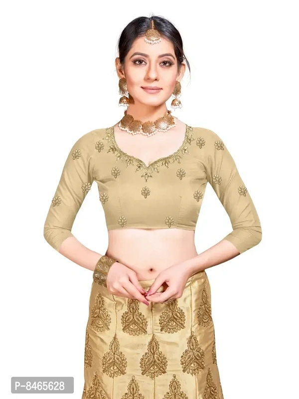 Women Beige Colour Silk Embrodeired Lehenga Choli (2.5 Mtr)