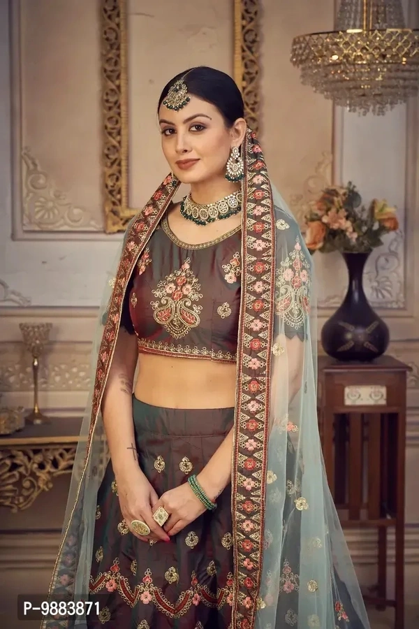 Women Art Silk Semi Stitched Lehenga Choli