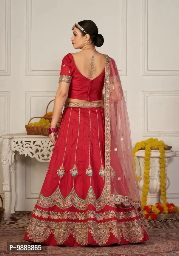 Women Art Silk Semi Stitched Lehenga Choli