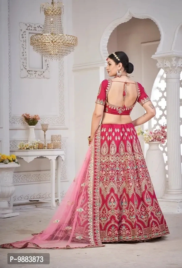Women Art Silk Semi Stitched Lehenga Choli