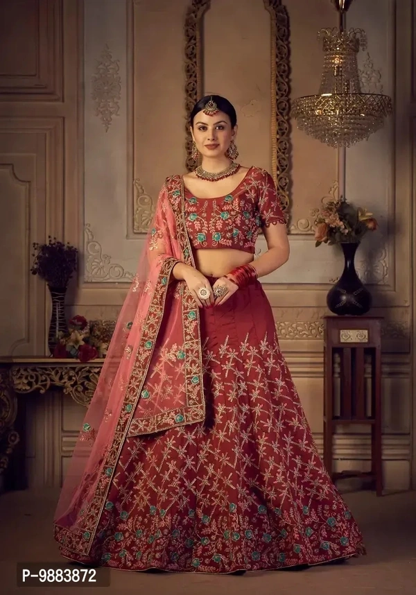 Women Art Silk Semi Stitched Lehenga Choli