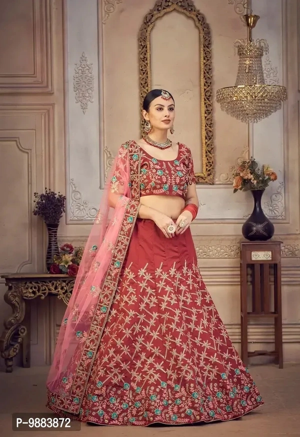Women Art Silk Semi Stitched Lehenga Choli