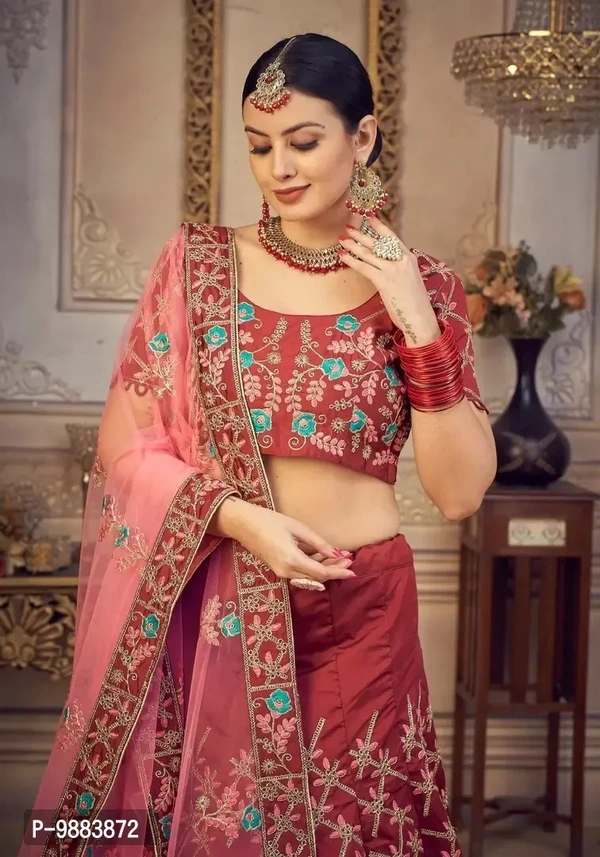 Women Art Silk Semi Stitched Lehenga Choli