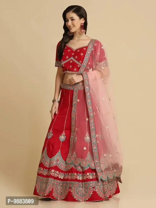 Women Art Silk Semi Stitched Lehenga Choli