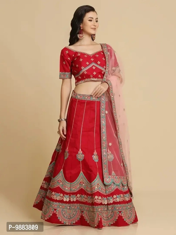 Women Art Silk Semi Stitched Lehenga Choli