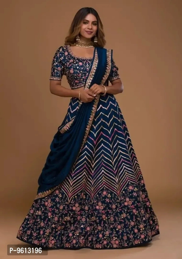 Trendy Women Embroidered Semi Stitched Satin Lehenga Choli