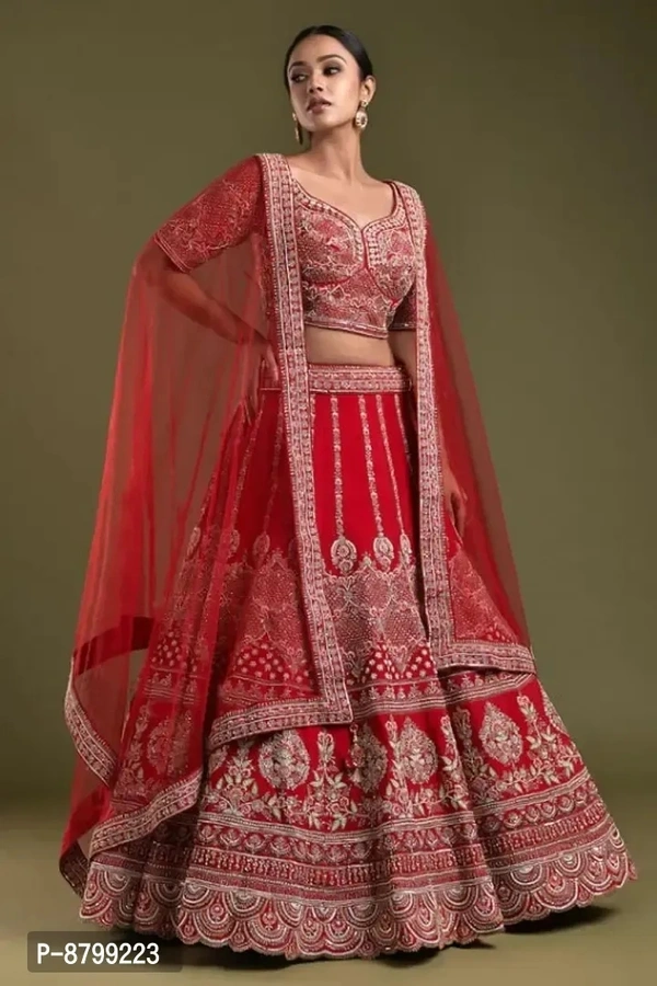 Trendy Women Embroidered Semi Stitched Satin Lehenga Choli