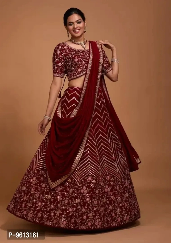 Trendy Women Embroidered Semi Stitched Satin Lehenga Choli