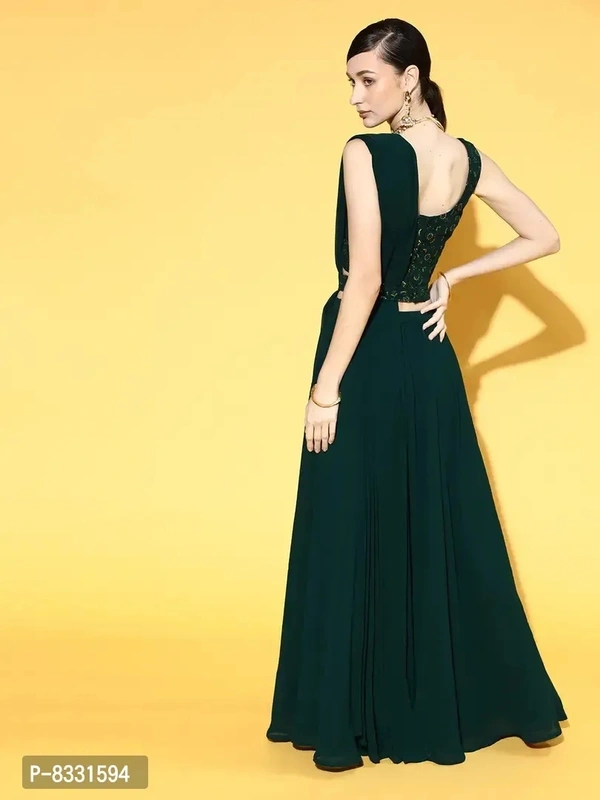 Stylish Green Georgette Lehenga with Choli And Dupatta Set For Women