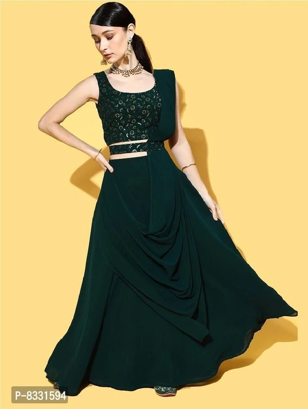 Stylish Green Georgette Lehenga with Choli And Dupatta Set For Women