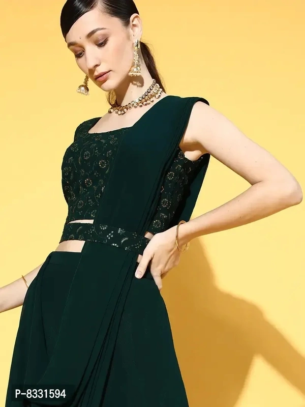 Stylish Green Georgette Lehenga with Choli And Dupatta Set For Women