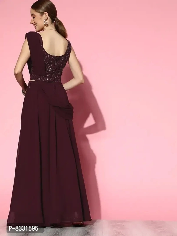 Stylish Maroon Georgette Lehenga with Choli And Dupatta Set For Women