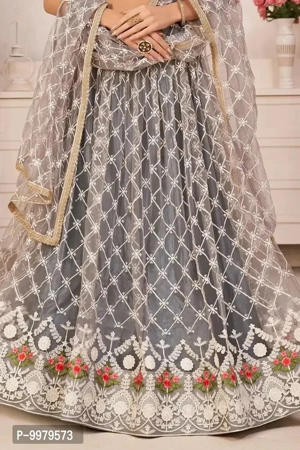 Tha Bats Selling designer Super Net With Silk Semi Stitched Lehenga Choli Free Size Grey Color