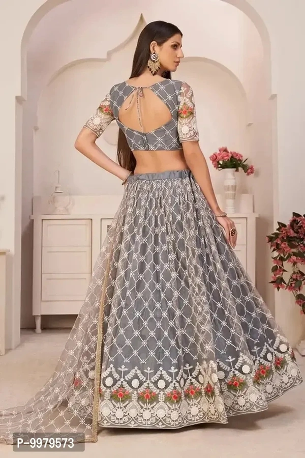 Tha Bats Selling designer Super Net With Silk Semi Stitched Lehenga Choli Free Size Grey Color
