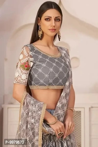 Tha Bats Selling designer Super Net With Silk Semi Stitched Lehenga Choli Free Size Grey Color