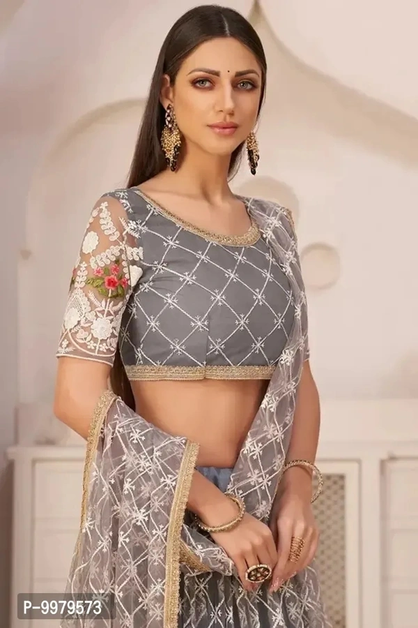 Tha Bats Selling designer Super Net With Silk Semi Stitched Lehenga Choli Free Size Grey Color