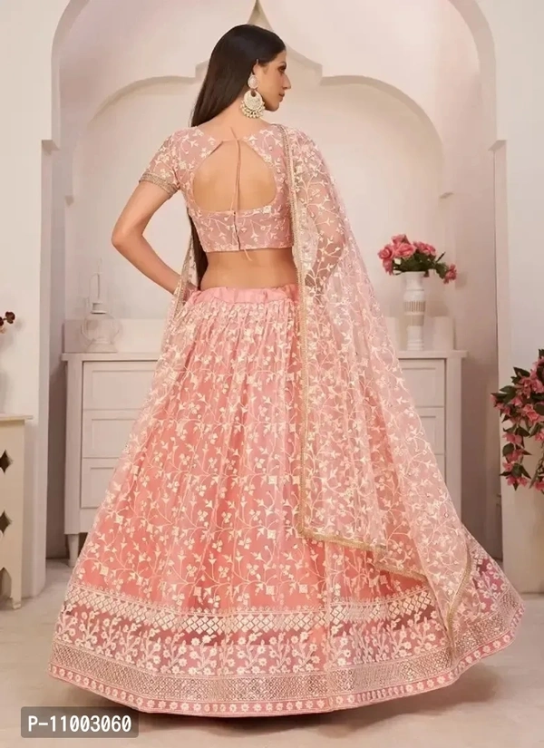 Womens Bridal Super Net With Silk Semi Stitched Lehenga Choli (Free Size)