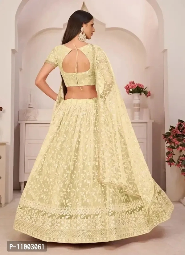 Womens Bridal Super Net With Silk Semi Stitched Lehenga Choli (Free Size)