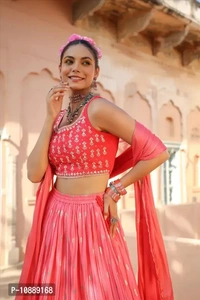 Stylish Pink Chinnon Silk Embroidered Lehenga Choli Set With Dupatta For Women - S
