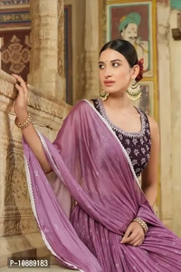 Stylish Purple Chinnon Silk Embroidered Lehenga Choli Set With Dupatta For Women - XL
