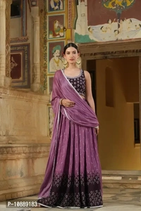 Stylish Purple Chinnon Silk Embroidered Lehenga Choli Set With Dupatta For Women - XL