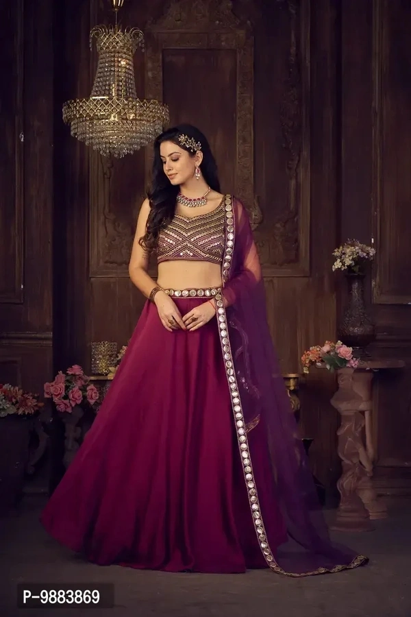 Women Art Silk Semi Stitched Lehenga Choli