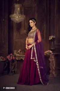Women Art Silk Semi Stitched Lehenga Choli
