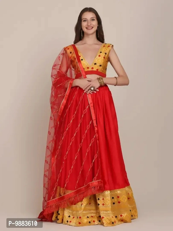 Women Art Silk Semi Stitched Lehenga Choli