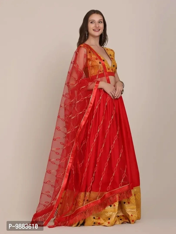 Women Art Silk Semi Stitched Lehenga Choli