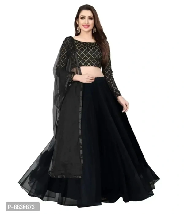 Stylish Women Satin Lehenga Cholis with Dupatta - Black