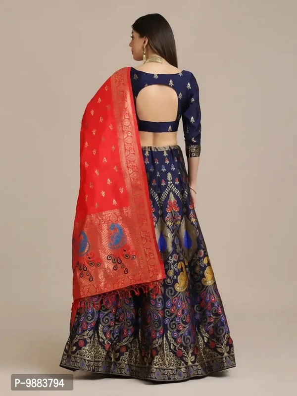 Women Jacquard Semi Stitched Lehenga Choli