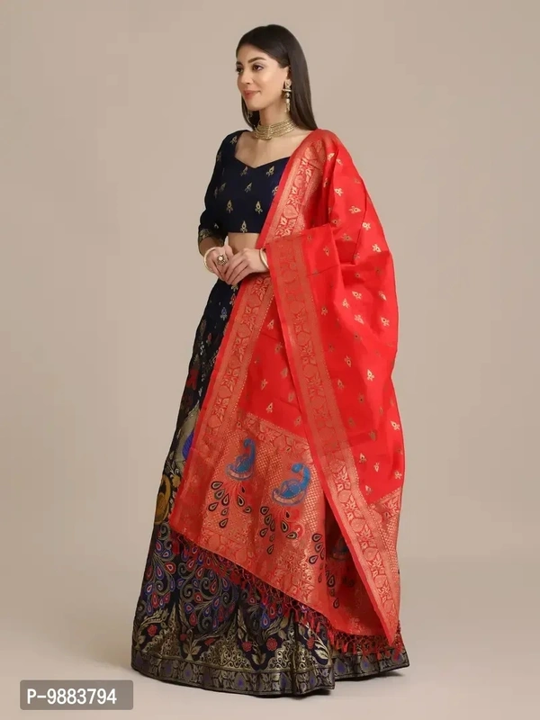 Women Jacquard Semi Stitched Lehenga Choli