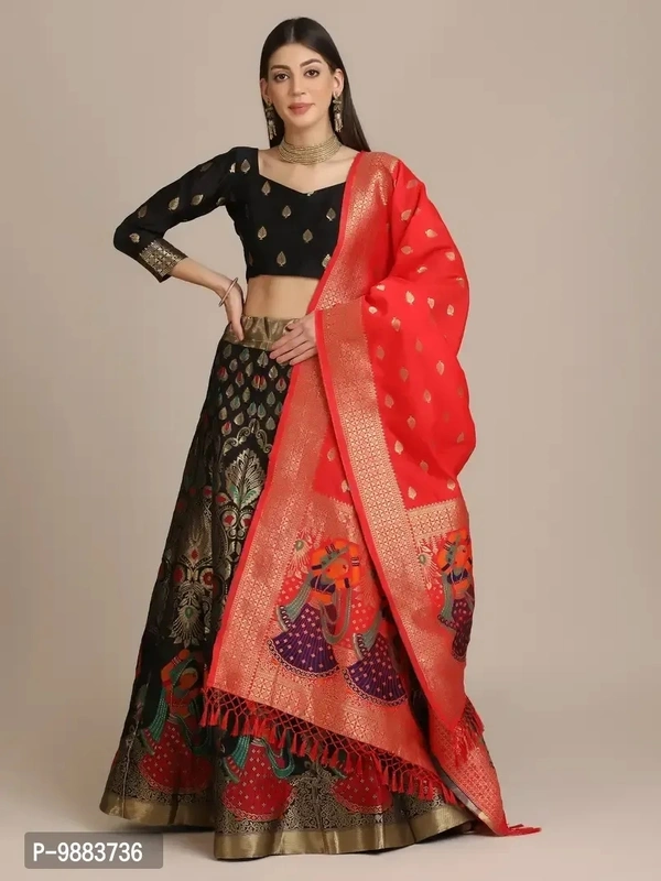 Women Jacquard Semi Stitched Lehenga Choli
