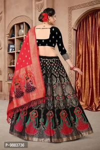 Women Jacquard Semi Stitched Lehenga Choli