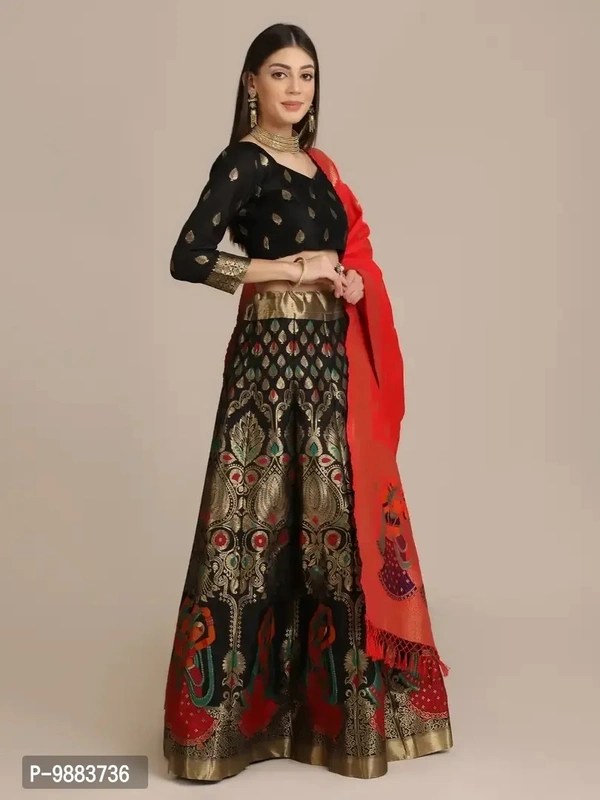 Women Jacquard Semi Stitched Lehenga Choli