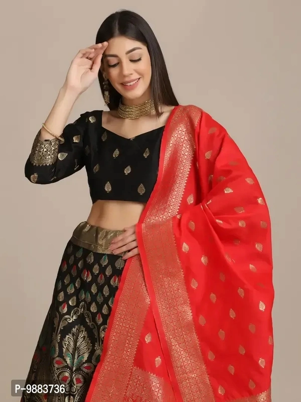 Women Jacquard Semi Stitched Lehenga Choli