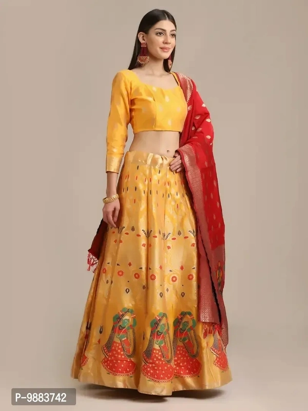 Women Jacquard Semi Stitched Lehenga Choli