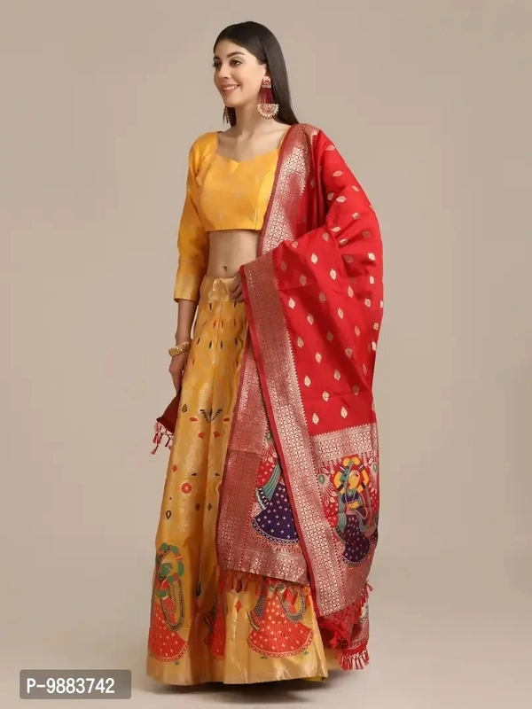 Women Jacquard Semi Stitched Lehenga Choli