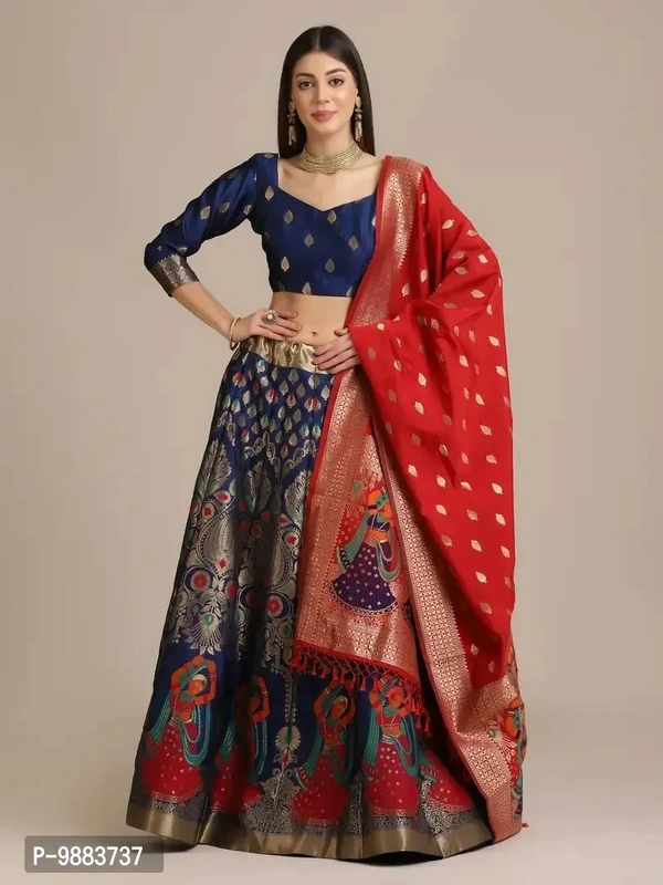 Women Jacquard Semi Stitched Lehenga Choli