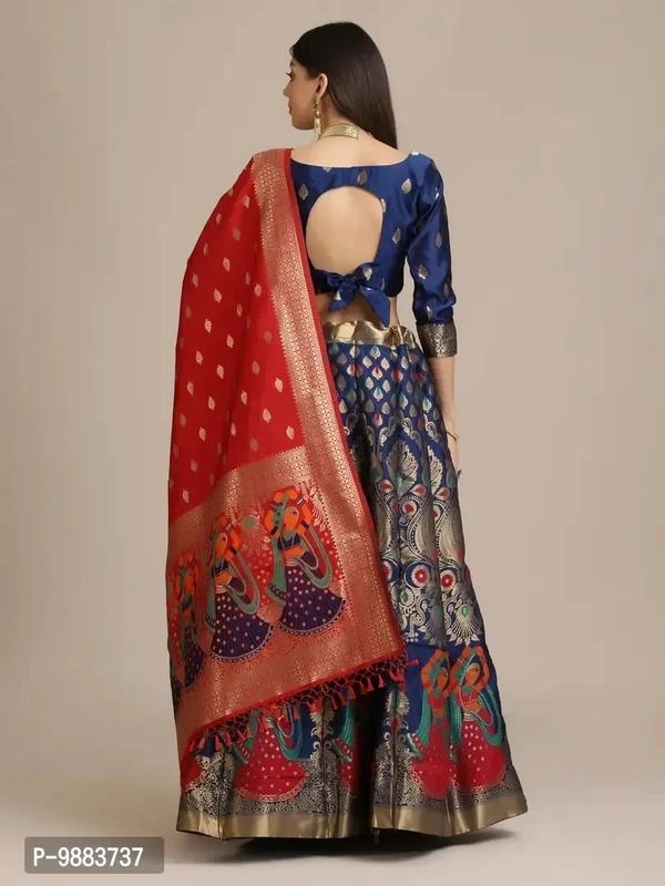 Women Jacquard Semi Stitched Lehenga Choli