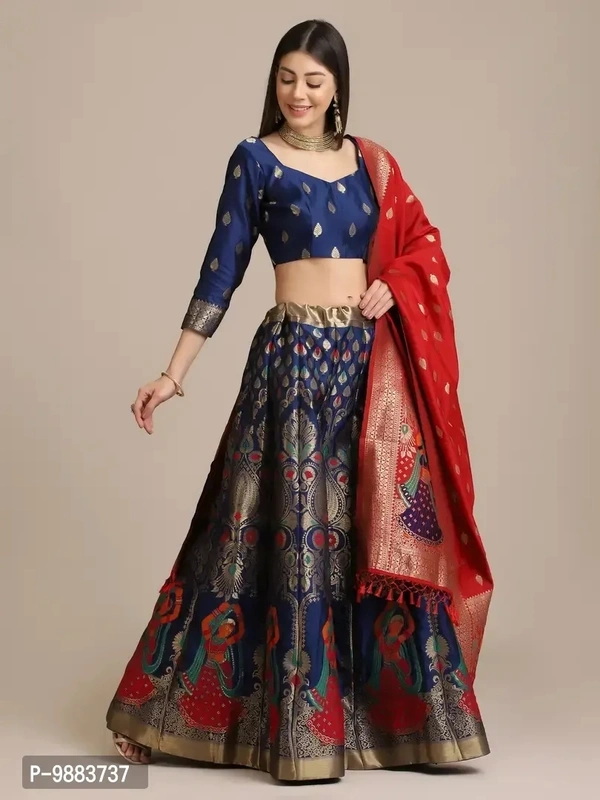 Women Jacquard Semi Stitched Lehenga Choli