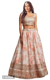Trendy White Georgette Lehenga Choli With Dupatta Set For Women