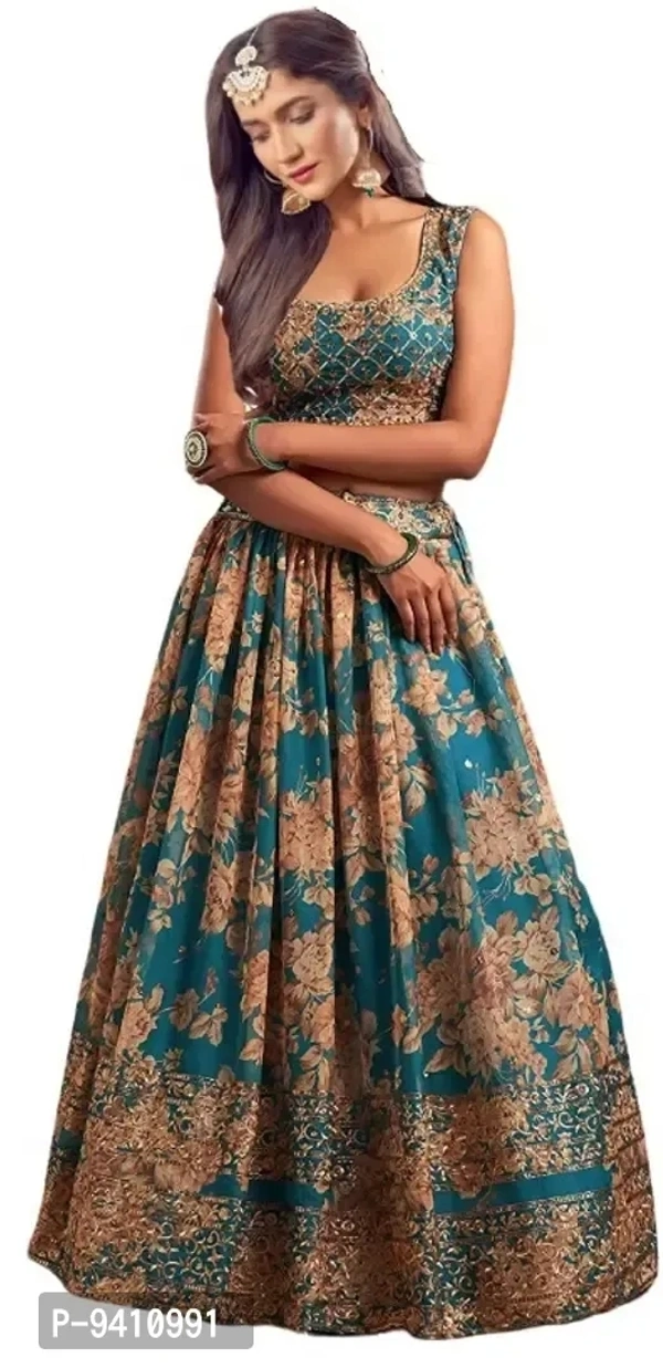 Trendy Teal Blue Georgette Lehenga Choli With Dupatta Set For Women