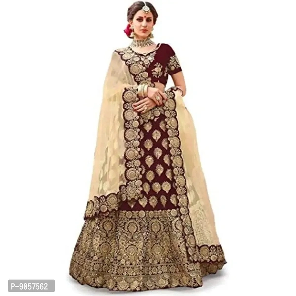Women's Satin Embroidered Semi Stitched Lehenga Choli (MAROON)